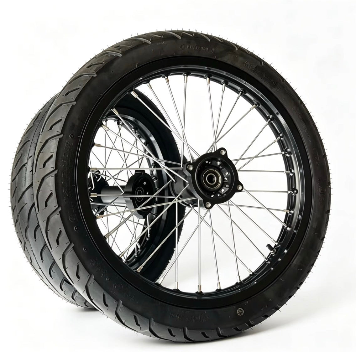 (2 WEEK PREORDER) Chrome & Black 17/14 Supermoto Wheelsets - Strike/Yozma/Tuttio/Valintsu