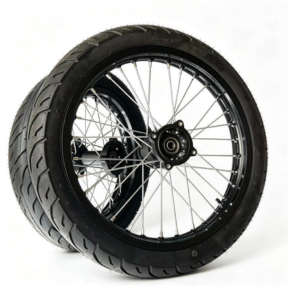 (2 WEEK PREORDER) Chrome & Black 17/14 Supermoto Wheelsets - Strike/Yozma/Tuttio/Valintsu